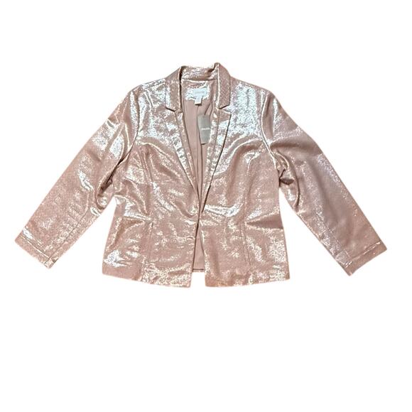 NWT Chico’s Glimmering Blazer Womens Blush Pink Metallic Sheen Jacket Sz 2 (12) - Picture 2 of 8